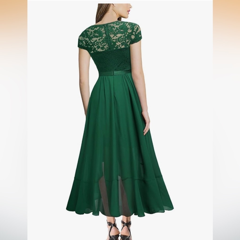 Miusol Women's V Neck Elegant Lace Ruffle Bridesmaid Maxi Dress 010 - Picture 2 of 6